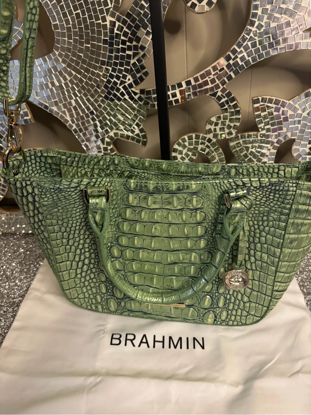 ⭐️Brahmin Green Croc-Embossed Satchel